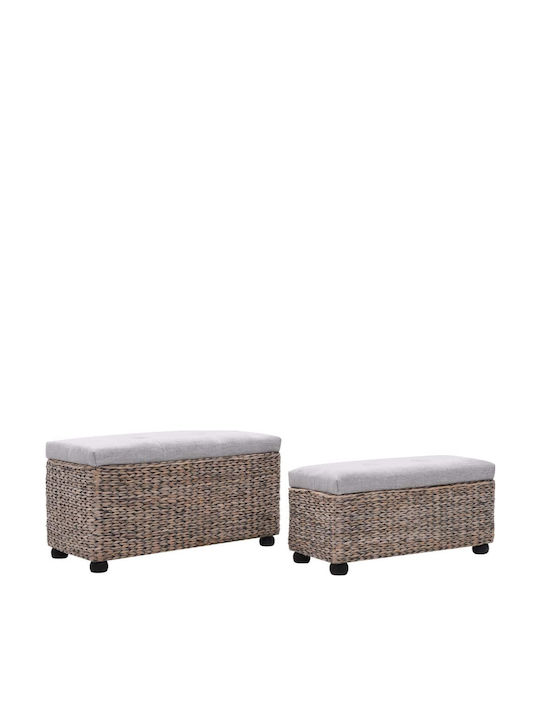 Stool Outdoor Rattan with Cushion Φυσικό / Γκρι 2pcs 85x40x35cm