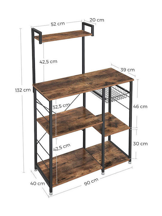 Vasagle Kitchen Rack Wooden Black 4 Slots 90x40x132cm