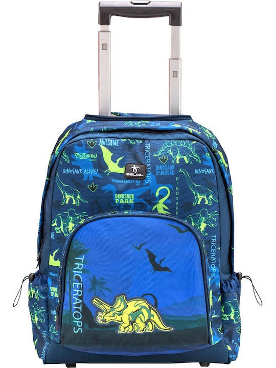 Belmil Dino Triceratops School Bag Trolley Elementary, Elementary Blue 15Liters