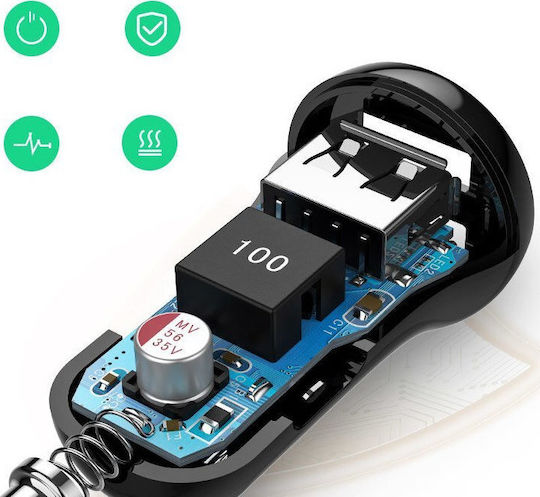 Ugreen ED018 Car Charger 24W 4.8A with Ports 2xUSB Black Color