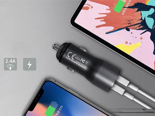 Remax RCC-221 Car Charger 2.4A with Ports: 2xUSB Black Color