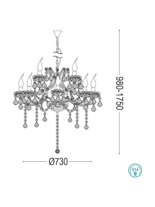 Ideal Lux Napoleon SP12 Chandelier Candlestick 12xE14 Transparent 167251