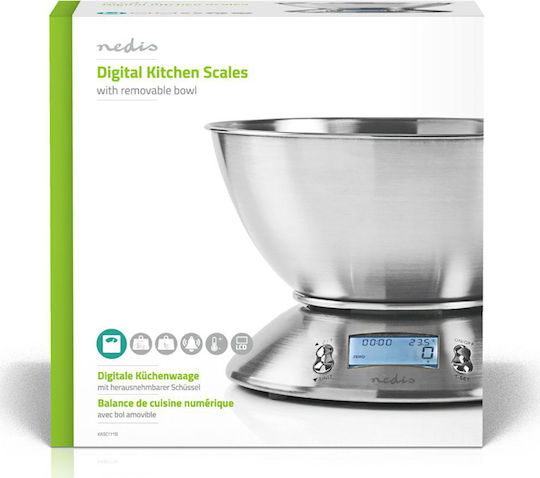 Nedis Ψηφιακή Ζυγαριά Κουζίνας με Κάδο έως 5kg Inox
