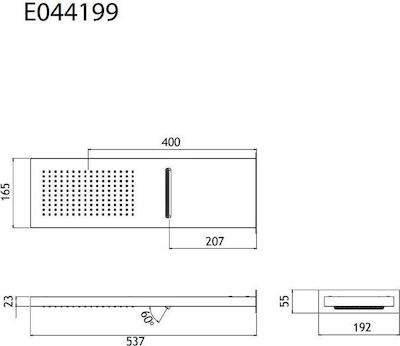 Eurorama E044199 Ορθογώνια Κεφαλή Ντουζ 19.2x53.7cm