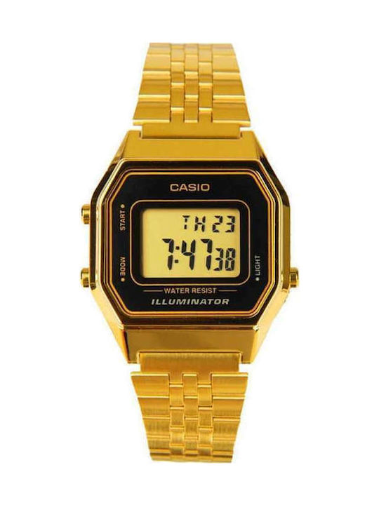 Casio Digital Womens Watch Battery with Gold Metal Bracelet