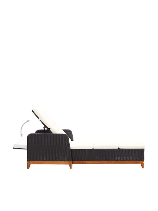 Liegestuhl-Bett Einzel Rattan mit Kissen Schwarz 200x70x30cm.