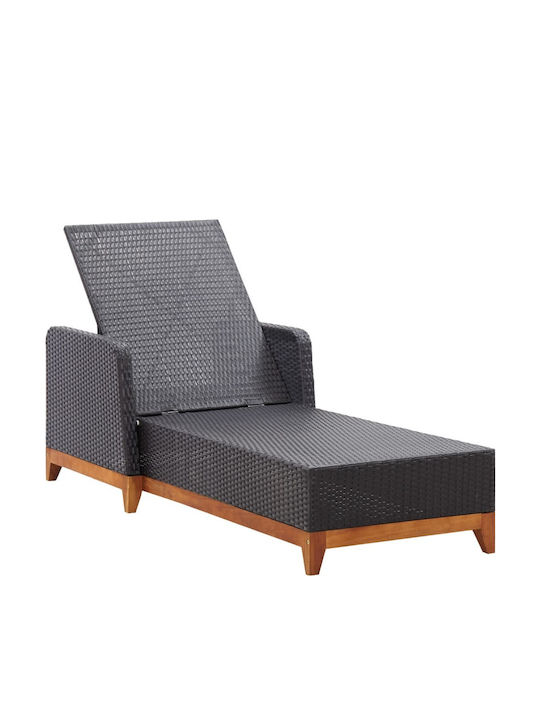 Liegestuhl-Bett Einzel Rattan mit Kissen Schwarz 200x70x30cm.