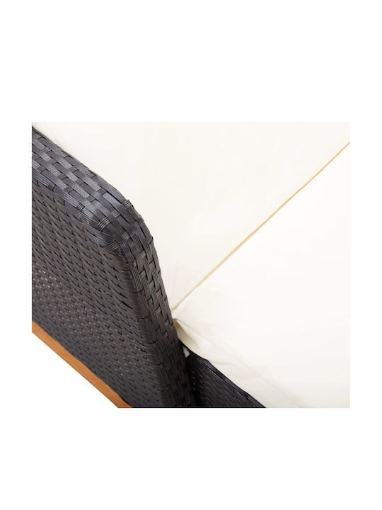 Liegestuhl-Bett Einzel Rattan mit Kissen Schwarz 200x70x30cm.