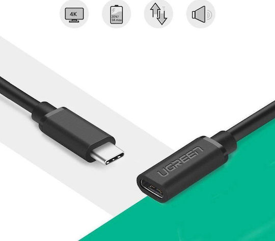 Ugreen USB 3.1 Video Cable USB-C male - USB-C female 60W PD Μαύρο 0.5m 40574