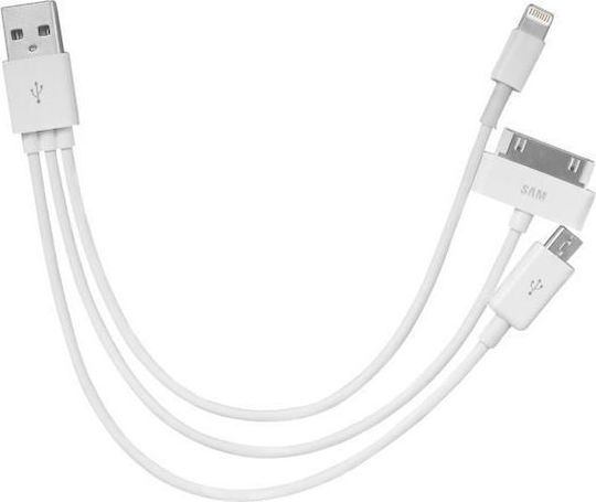 Редовна USB към Apple 30-Pin / Lightning / micro USB Кабел Бял 1м (FH-8006)