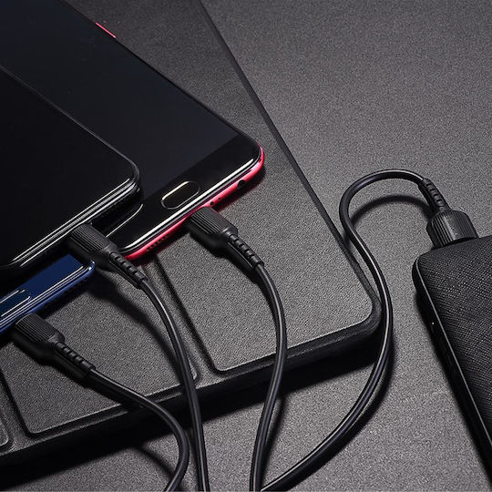Borofone Regular USB to Lightning / Type-C / micro USB Cable Μαύρο 1m (BX16)