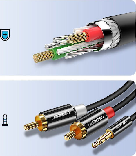 Ugreen Καλώδιο Ήχου 3.5mm male - RCA male Μαύρο 1m με Επίχρυσους Ακροδέκτες 10749