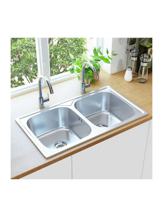 vidaXL Ένθετος Νεροχύτης Inox Σατινέ Μ84xΠ48cm Ασημί