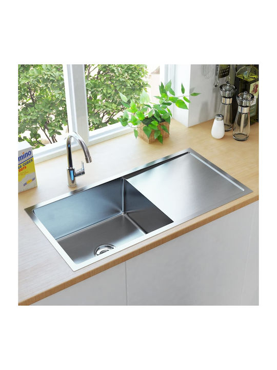vidaXL Drop-In Sink Left Inox Brushed W87xD44cm Silver
