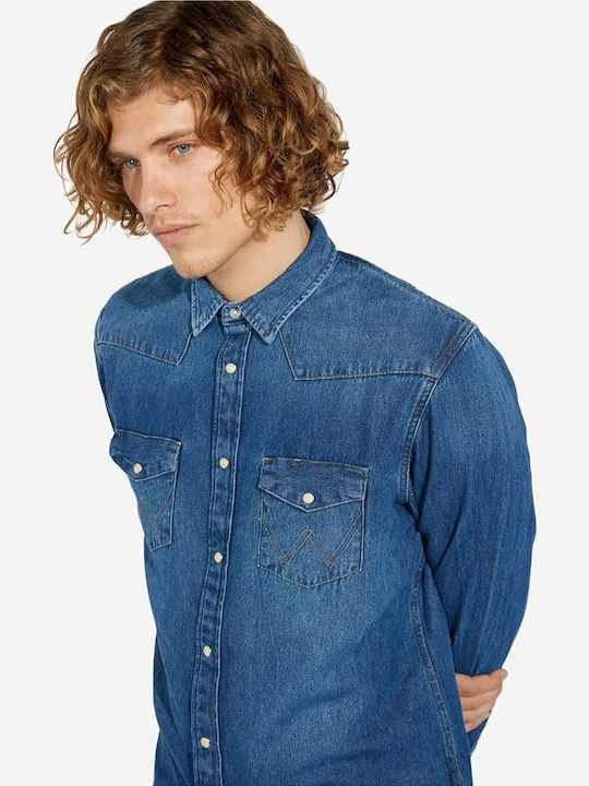 Icons Western Long-sleeved Denim Shirt Blue