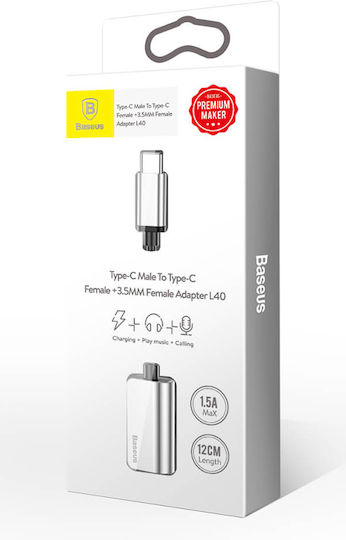 Baseus L40 Μετατροπέας USB-C male σε 3.5mm / USB-C female Ασημί 1τμχ