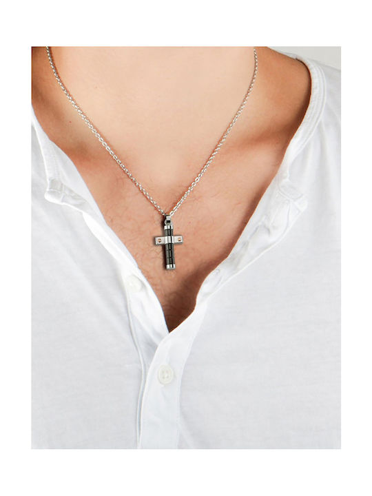 Sector Black Men's Cross from Steel with Chain