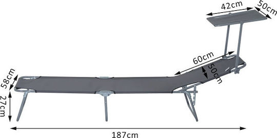 Outsunny Foldable Metallic Beach Sunbed Gray with Shader 187x58x27cm