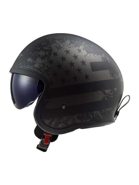 LS2 Spitfire II OF599 Black Flag Matt Black Titanium Motorcycle Helmet Jet 1100gr with Sun Visor