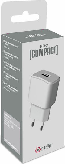 Celly Handyladegerät Ohne Kabel mit USB-A Ausgangsanschluss Weiß (Procompact)