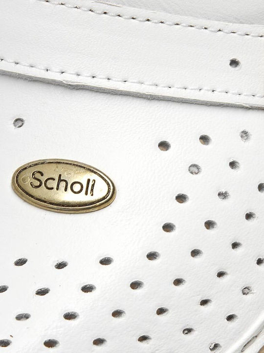 Scholl Super Comfort Leather Anatomic Clogs White