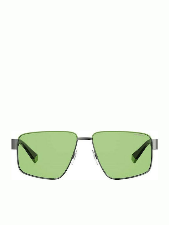 Polaroid Men's Sunglasses with Silver Metal Frame and Green Polarized Lens PLD6121/S SMF/UC