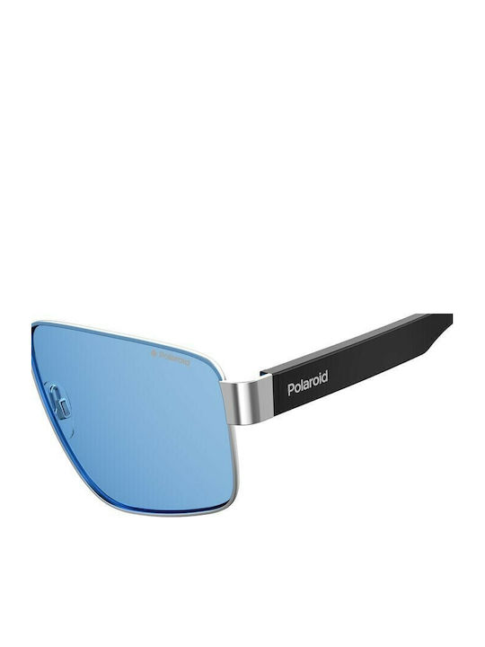 Polaroid Men's Sunglasses with Silver Metal Frame and Light Blue Polarized Lens PLD6121/S KUF/C3