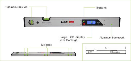 GemRed Three Buttons Digital Level Spirit Level Aluminum Electronic Magnetic 120cm with 2 Eyes