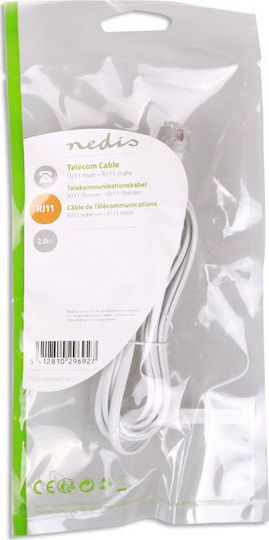 Nedis Τηλεφωνικό Καλώδιο RJ11 6P4C 2m Λευκό (TCGP90200WT20)