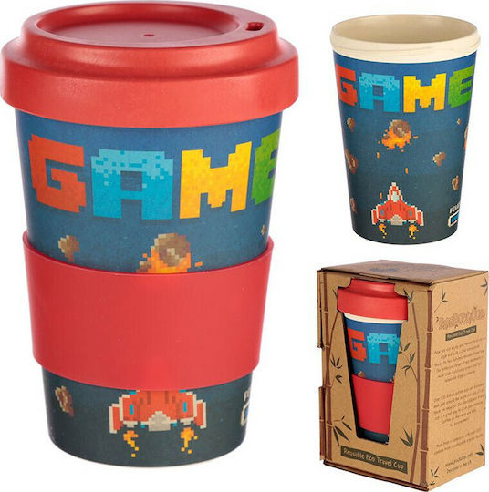 Puckator Game Over Mug Bamboo with Lid Red 400ml