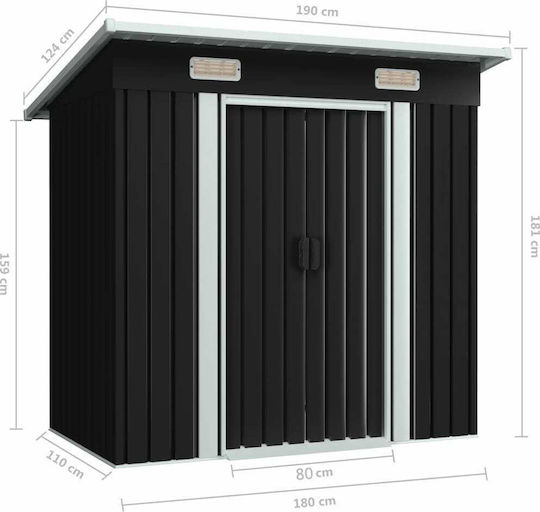 Metallic Garden Warehouse Galvanized Anthracite with Air Vents L1.9xW1.24xH1.81m