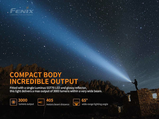 Fenix Rechargeable Flashlight LED IP68 with Maximum Brightness 3000lm PD40R V2.0 Black