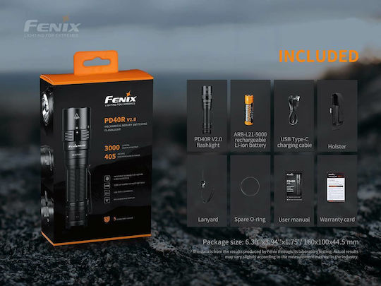 Fenix Rechargeable Flashlight LED IP68 with Maximum Brightness 3000lm PD40R V2.0 Black
