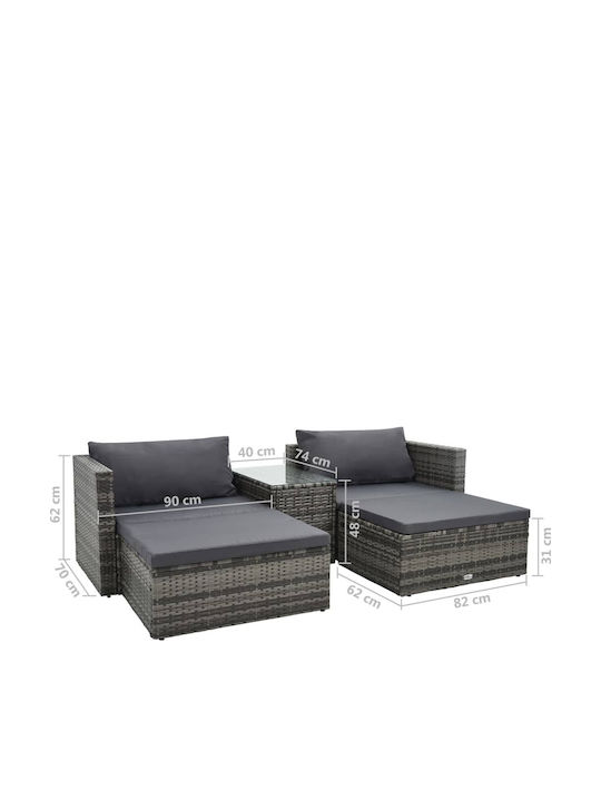 Set Cameră De Zi Exterior 5 Piese Gri Cu Perne