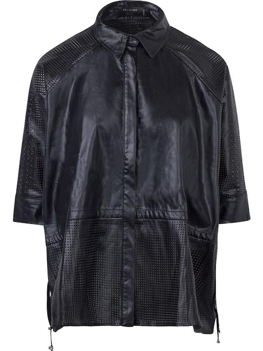 Lighthouse Women's Leather Short Sleeve Shirt Black