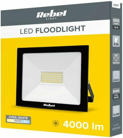 Rebel Στεγανός Προβολέας LED 50W Ψυχρό Λευκό 6500K IP65