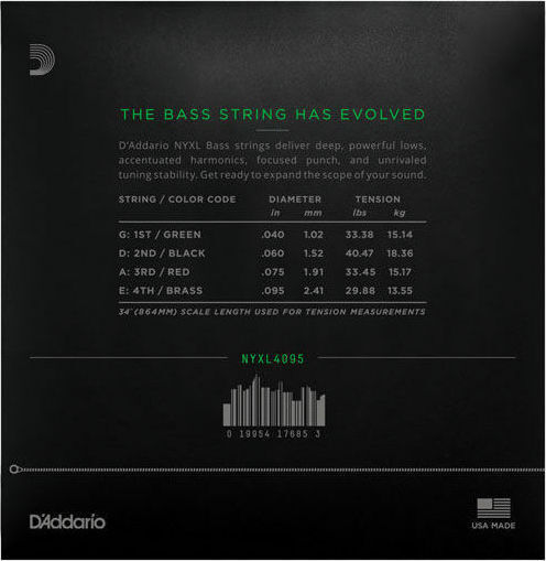 Daddario NYXL Bass 4-String Σετ Χορδών Nickel Wound Μπάσου 40 - 95" Super Light/Long Scale