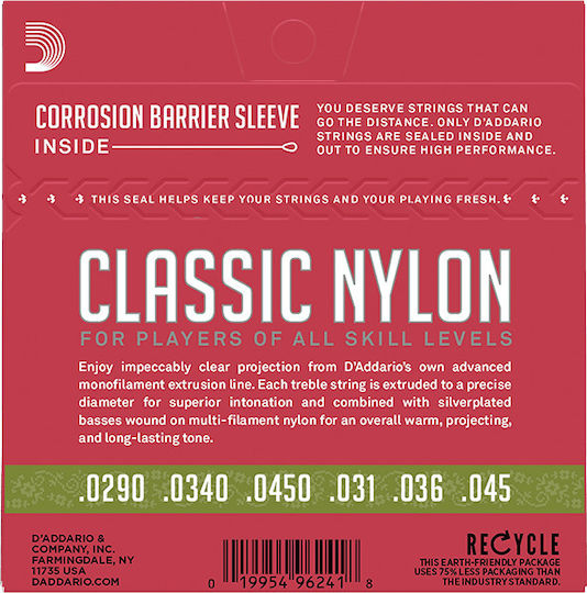 Daddario Set of Nylon Strings for Classic Guitar Classics 1/2 Normal Tension 29 - 45"