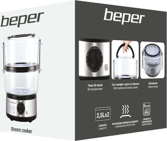 Beper Food Steamer with 2 Steaming Decks 5lt