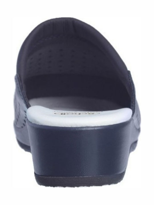 Scholl Back Guard Non-Slip Leather Clogs Blue