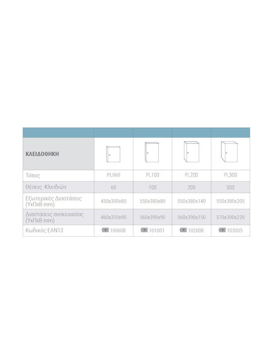 Arregui Wall Key Holder Metallic PL100 100 positions with Lock 38x8x55cm