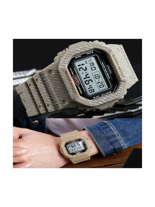 Skmei Digital Watch Battery with Brown Rubber Strap