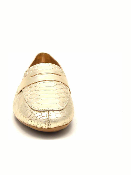 Damen Mokassins aus Leder in Gold Farbe