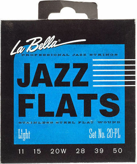 La Bella Jazz Flats Set of Stainless Steel Electric Guitar Strings 11 - 50 Light