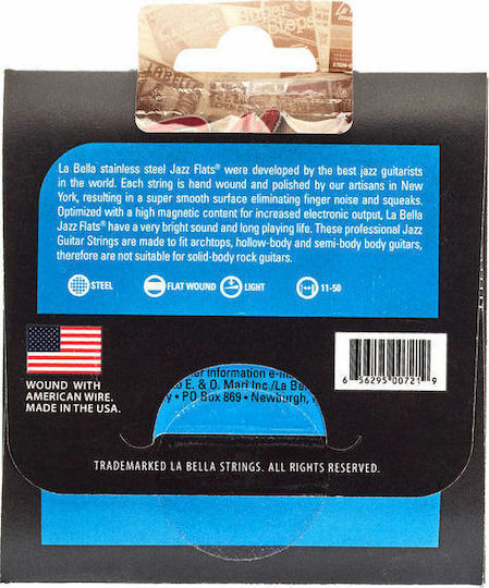 La Bella Jazz Flats Set of Stainless Steel Electric Guitar Strings 11 - 50 Light