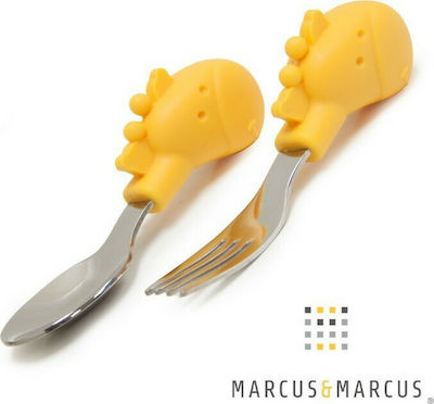 Marcus & Marcus Baby Set with Fork Kαμηλοπάρδαλη made of Metal for 18+ months Yellow 2pcs