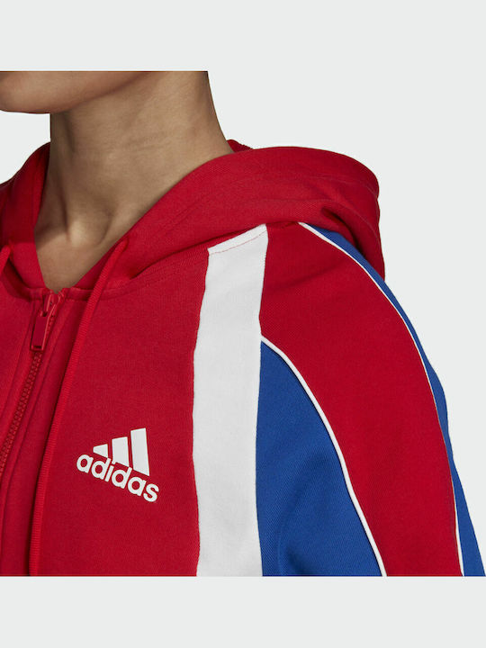 Colorblock Women's Sweatshirt Jacket Hooded Scarlet Red