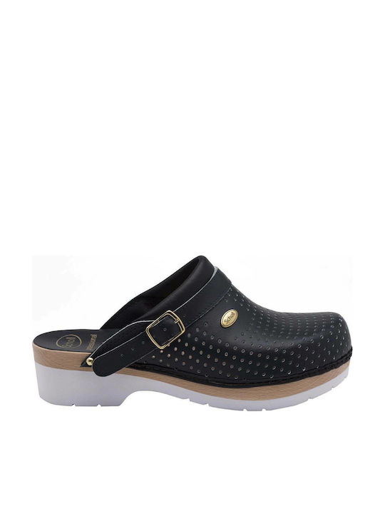 Scholl Super Comfort Leather Anatomic Clogs Blue