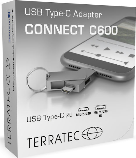 TerraTec Connect C600 Konverter USB-C / Micro-USB männlich zu Micro-USB weiblich Silber 1Stück