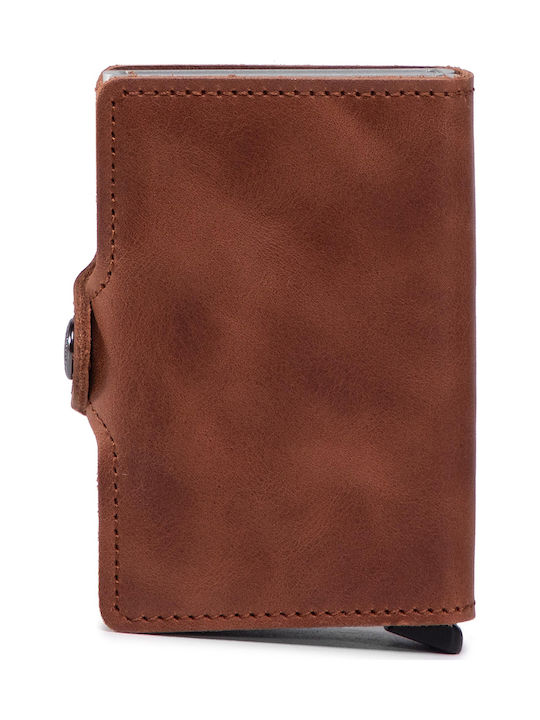 Twinwallet Vintage Leather Men's Wallet Cards with RFID and Slide Mechanism Tabac Brown